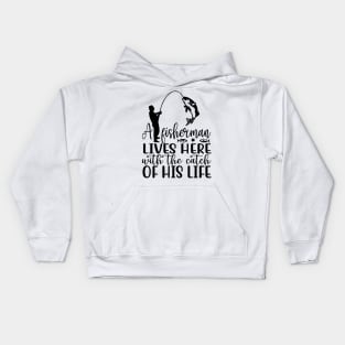 Wishing I Was Fishing - Less Talk More Fishing - Gift For Fishing Lovers, Fisherman - Black And White Simple Font Kids Hoodie